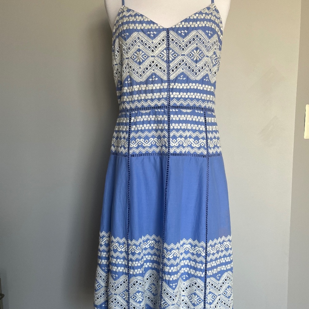 Tory Burch Blue 'Tiara' Embroidered Cotton A-Line Tank Sleeveless Casual Dress - Picture 3 of 15